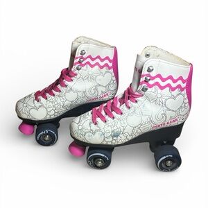 Size 7 Skate Gear Roller Skates White Pink Quad Skates Hearts